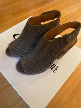 Arturo Chiang Brown Perforated Peep-Toe Slingback Sandals